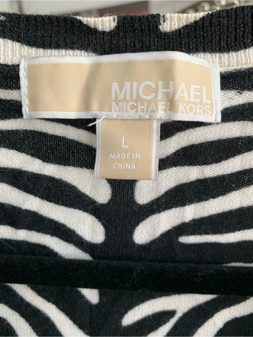 Michael Kors Black & White Zebra V-Neck Sweater
